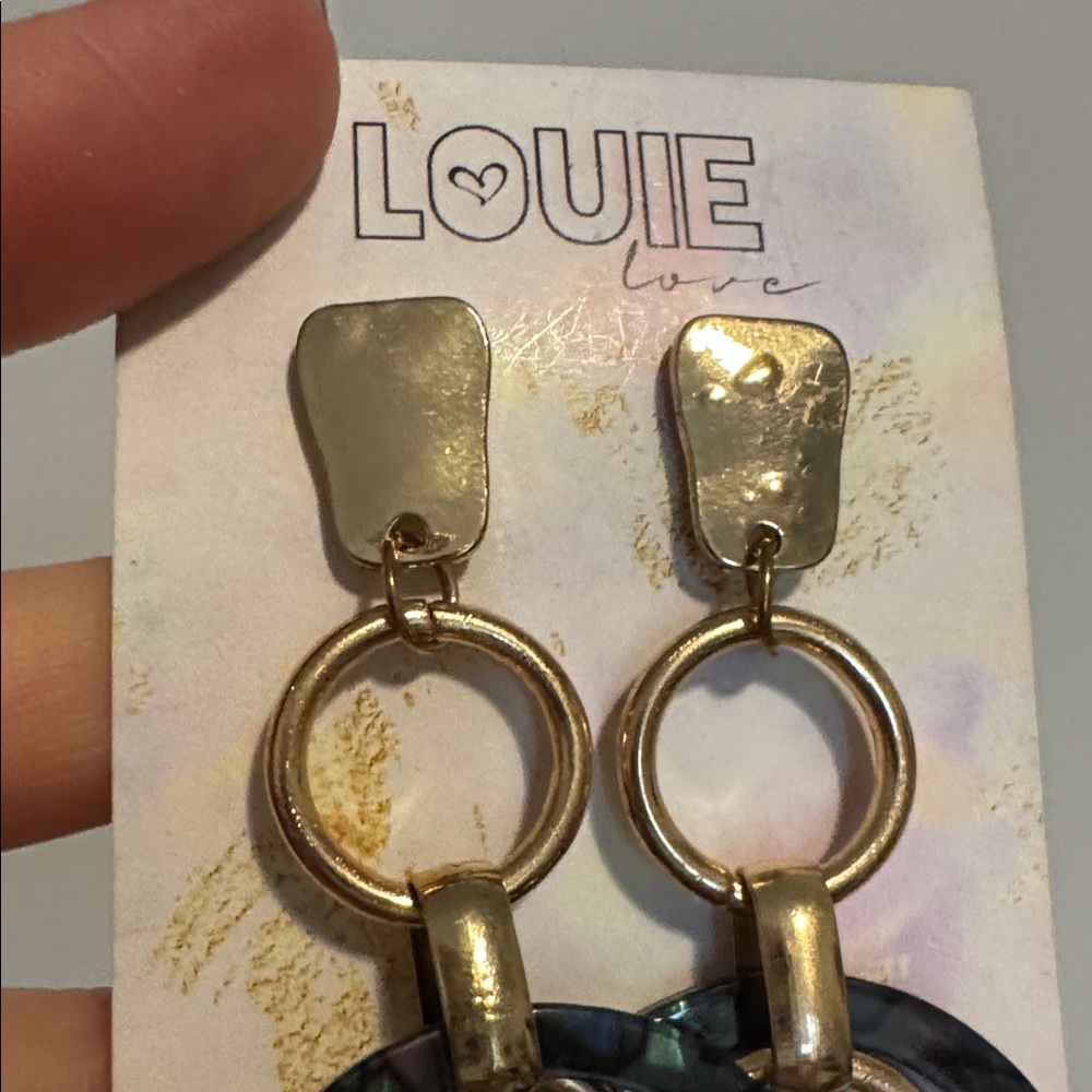 Gold and Blue Hoop Earrings - Picture 2 of 2